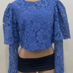 Puffy Arms Lacey Blue Cropped Top (Size 42) Gallery Image