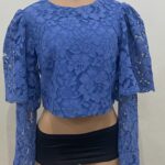 Puffy Arms Lacey Blue Cropped Top (Size 42) Gallery Image