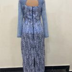 Light Blue Flowery Long Gown with Full Sleeves Gallery Image